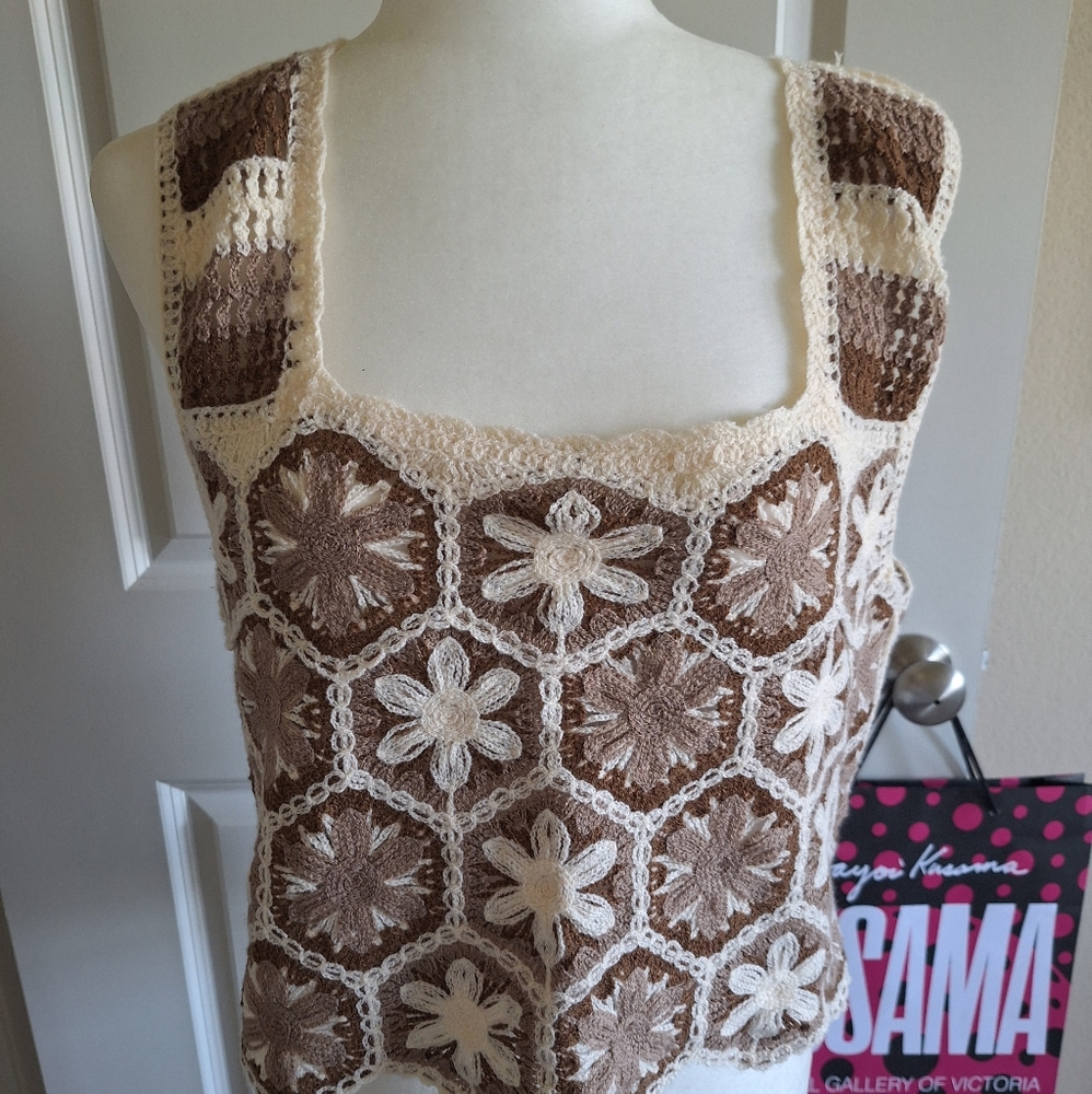 Rebellion Brown and Cream Cropped Tank Top Size L - Picture 1 of 6